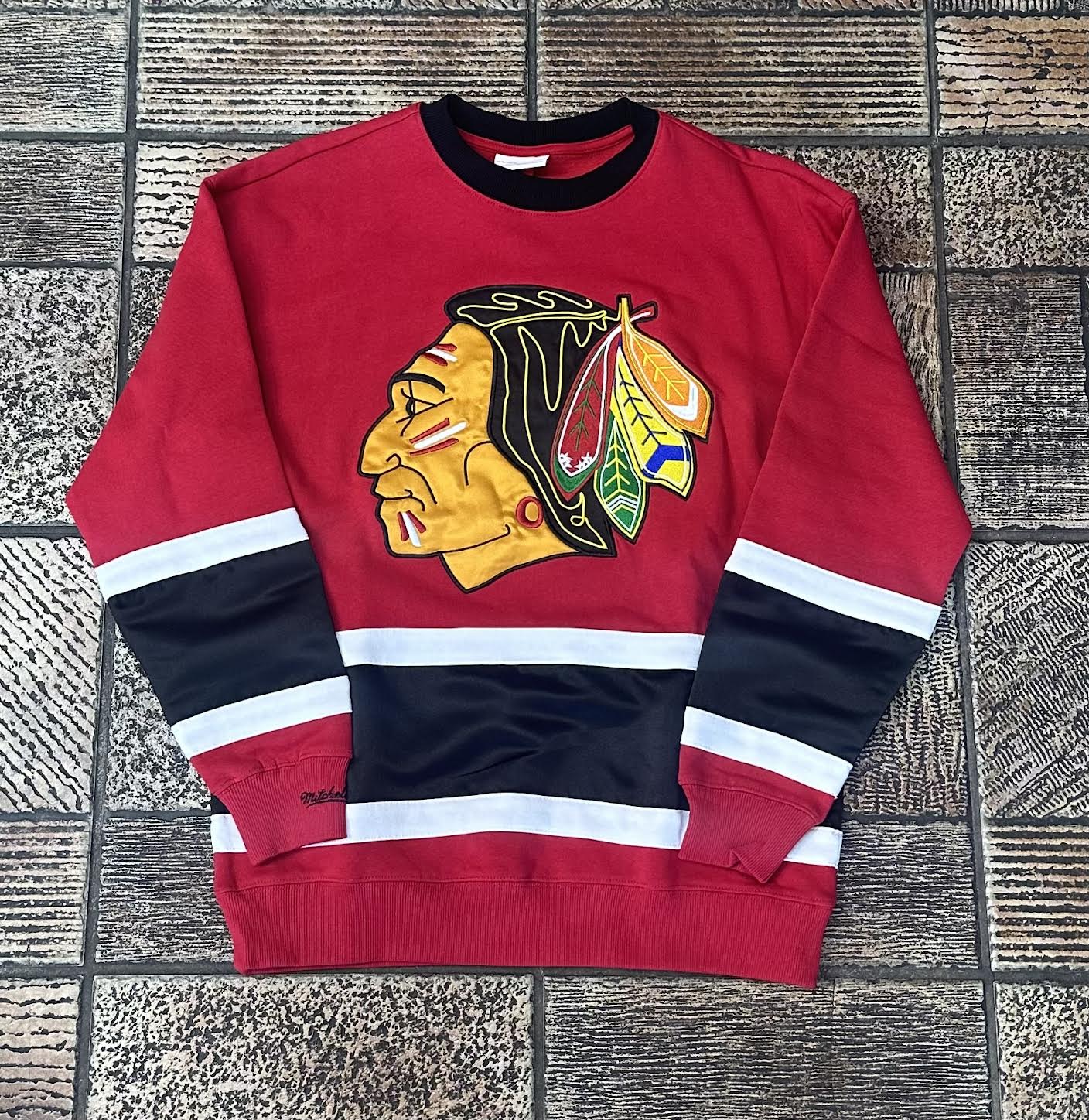 Mitchell & Ness NHL Chicago Blackhawks Satin Insert Fleece Crewneck