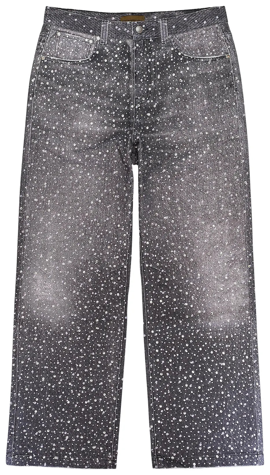 Birth Of Royal Child Printing Washed 20k Swarovski Diamond Boro Jeans