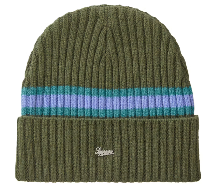 Supreme Striped Cashmere Beanie "Olive"