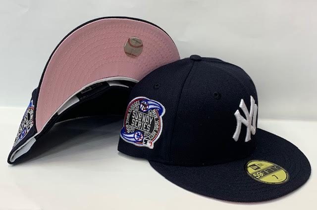 Navy blue yankee hat pink brim Clearance