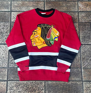 Mitchell & Ness NHL Chicago Blackhawks Satin Insert Fleece Crewneck "Red"