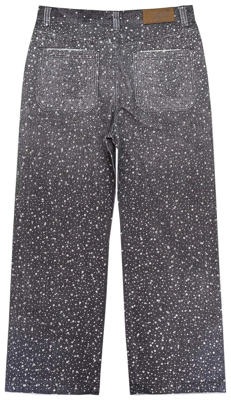 Birth Of Royal Child Printing Washed 20k Swarovski Diamond Boro Jeans 