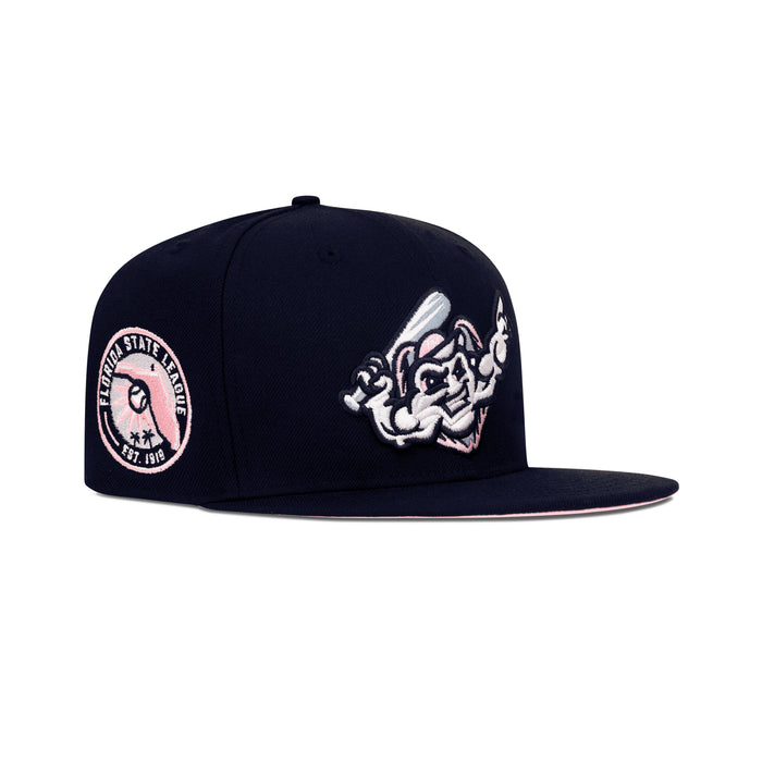 New Era Fort Myers Mighty Mussels Fitted Pink Bottom "Navy White Pink" (Florida State League Embroidery)