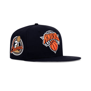 New Era New York Knicks Fitted Grey Bottom "Navy Orange" (2X World Champs Embroidery)