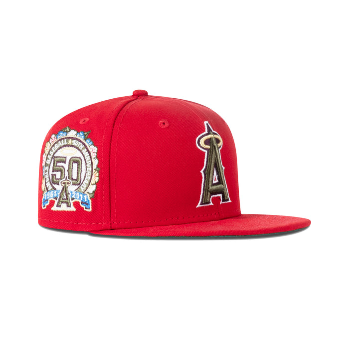 New Era L.A. Anaheim Angels Botanical Fitted Dark Green Bottom "Red Olive" (50th Anniversary Embroidery)