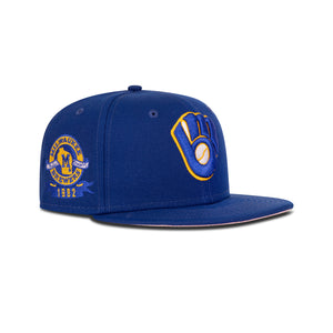 New Era Milwaukee Brewers Fitted Pink Bottom "Royal Yellow" (1982 American League Champs  Embroidery)