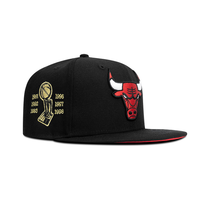 New Era Chicago Bulls Fitted Red Bottom "Black Red" (6X Champs Embroidery)