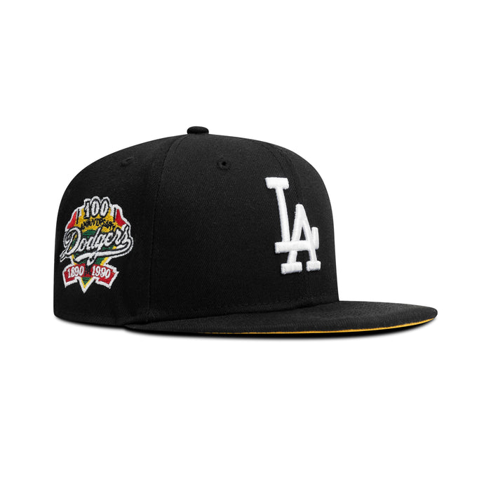 New Era Los Angeles Dodgers Fitted Yellow Bottom "Black White" (100th Anniversary Embroidery)
