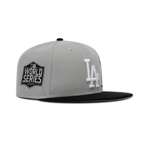 New Era Los Angeles Dodgers Fitted Grey Bottom "Grey Black White" (Palm Tree & 2020 World Champions Embroidery)