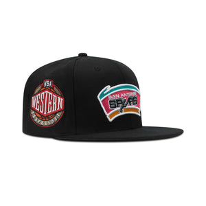 Mitchell & Ness San Antonio Spurs Snapback Green Bottom "Black" (Western Conference Patch Embroidery)