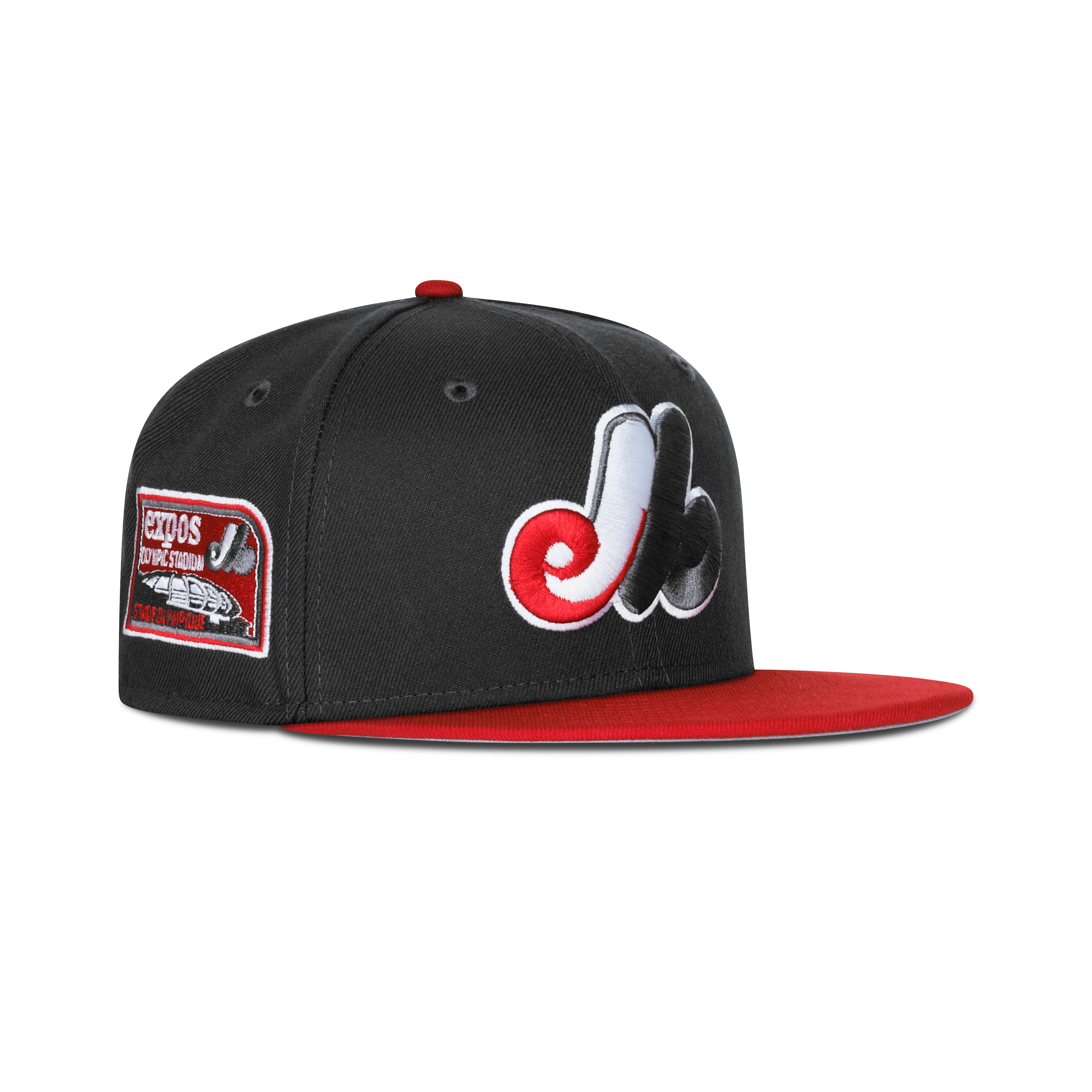 New Era Montreal Expos Fitted Grey Bottom “Dark Grey Red” (Expos Olympic Stadium Embroidery)