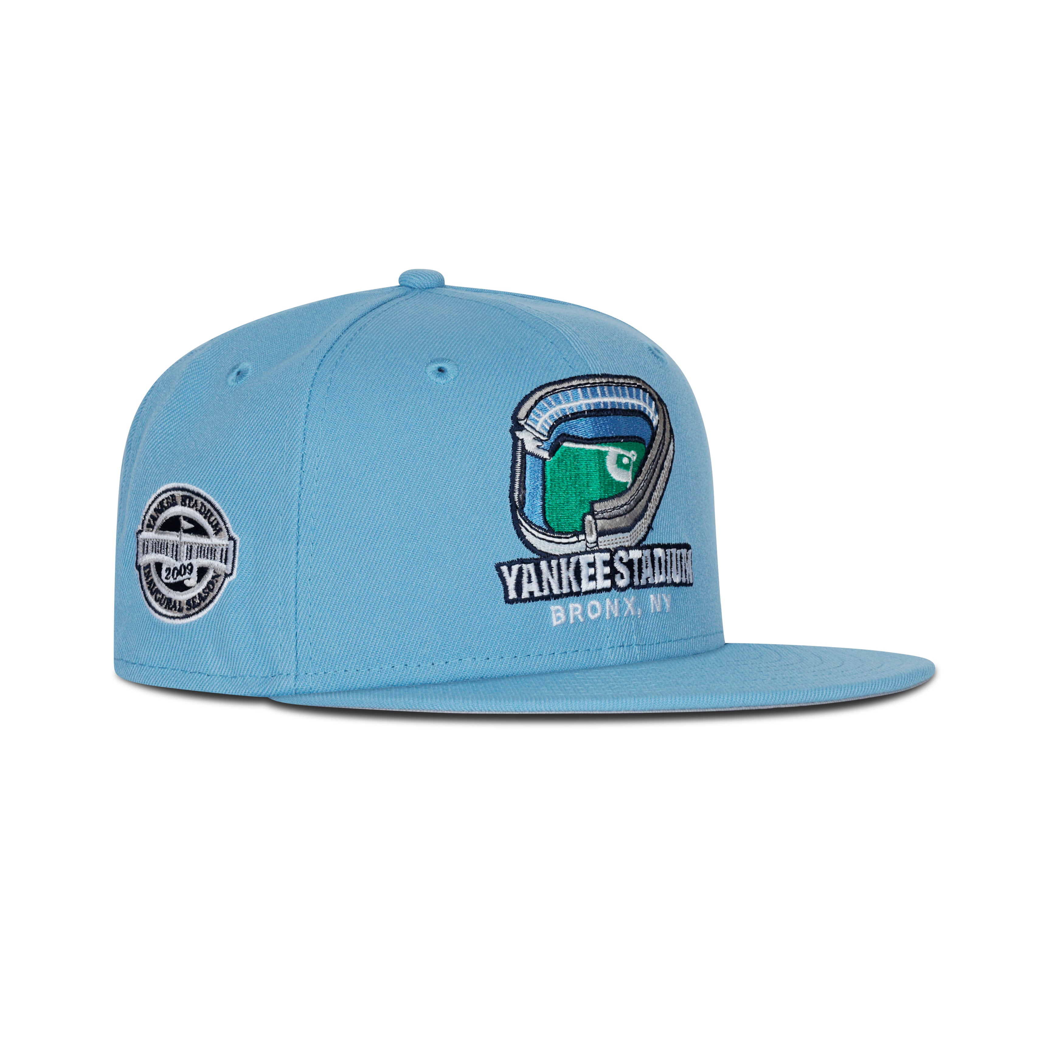 New Era New York Yankees Yankee Stadium Bronx Fitted Grey Bottom “Sky Blue” (2009 Inaugural Season Patch Embroidery)