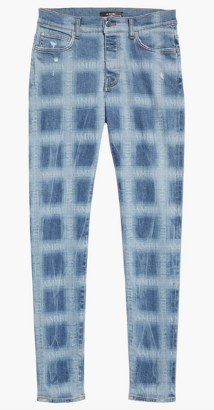 Amiri Distressed Plaid Skinny Stretch Jeans 