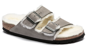 Womens Birkenstock Arizona Shearling Suede Leather Sandals "Stone Coin"