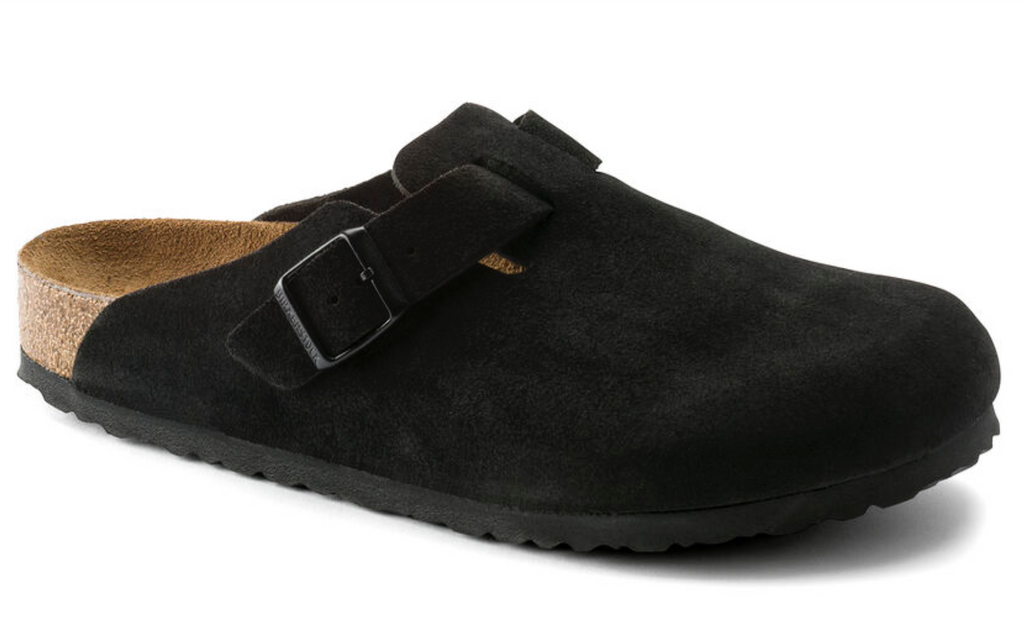 Womens Birkenstock Boston Soft Footbed Suede Leather Sandals "Black"