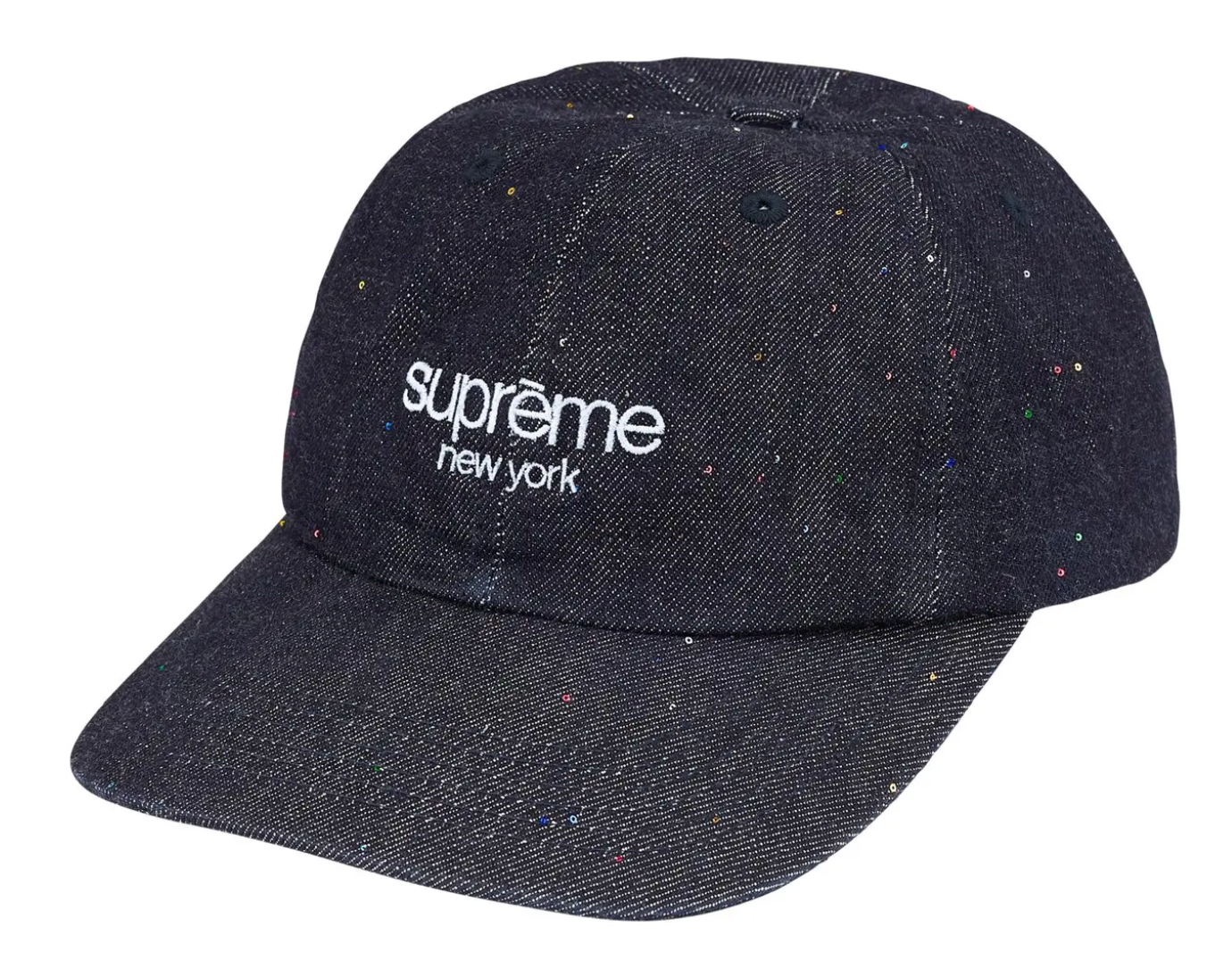 Supreme Sequin Denim Classic Logo 6-Panel Dad Hat 