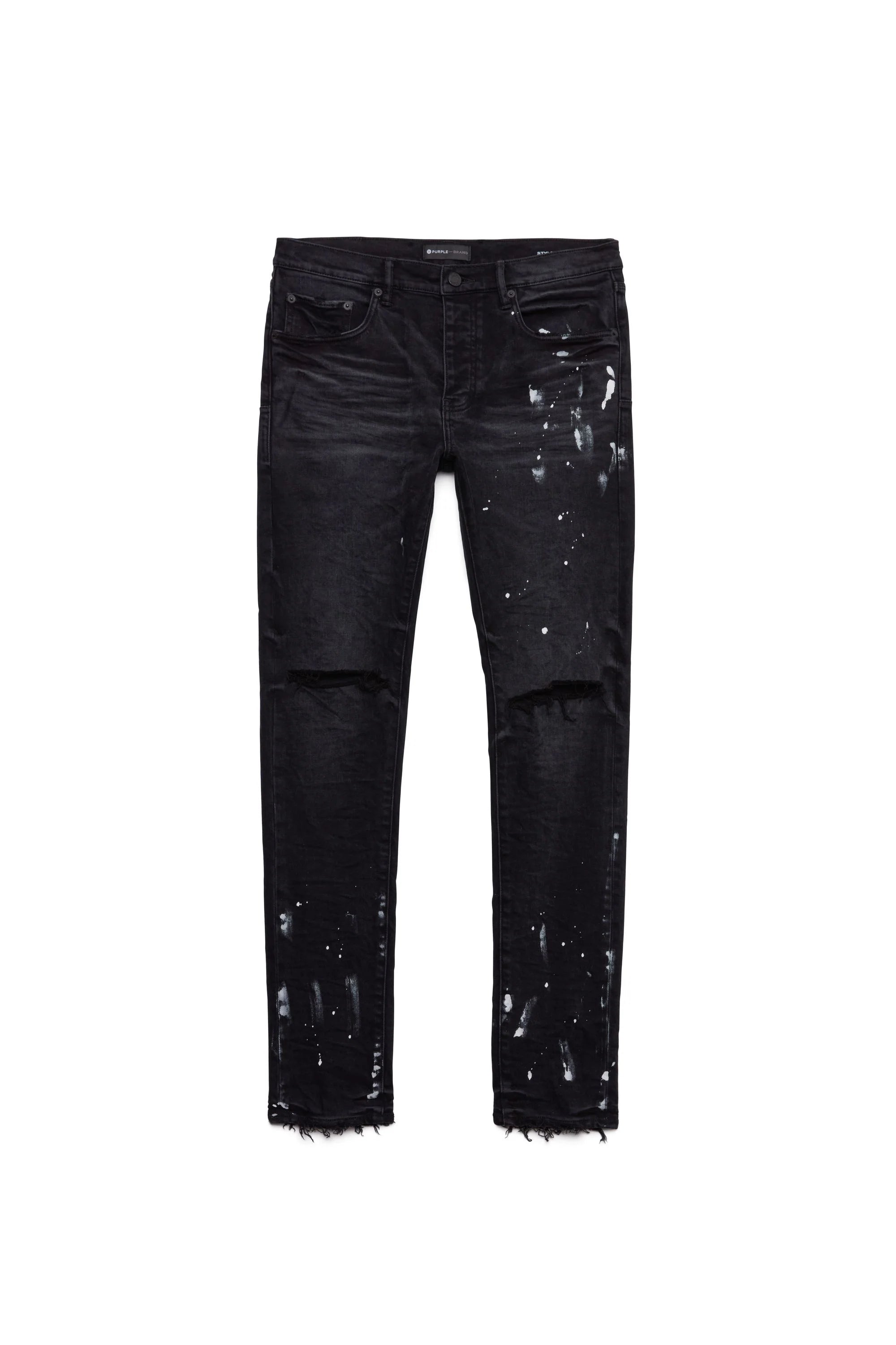 Purple Jeans Black Resin Knee Slit Jeans 