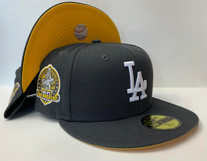 New Era Los Angeles Dodgers Fitted Yellow Bottom "Dark Grey White" (1958-2018 Embroidery)