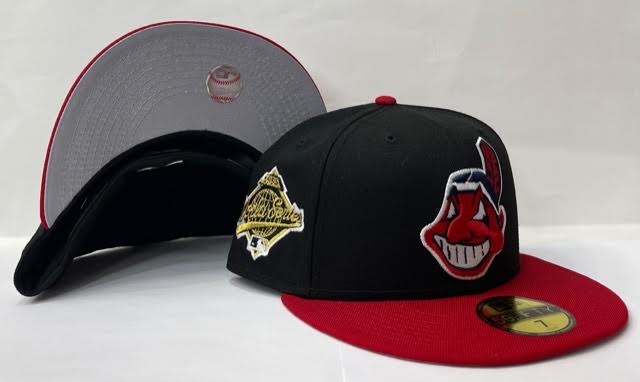 New Era Cleveland Indians Fitted Grey Bottom "Black Red Navy" (1995 World Series Embroidery)