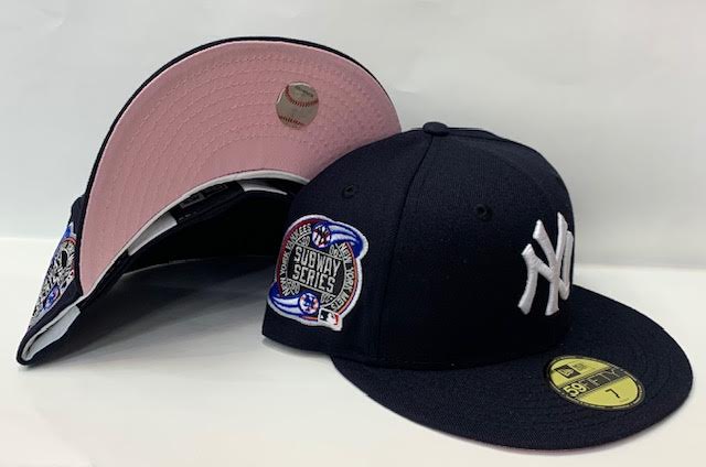 New Era New York Yankees Fitted Pink Bottom "Navy Blue White" (2000 Subway Series Embroidery)