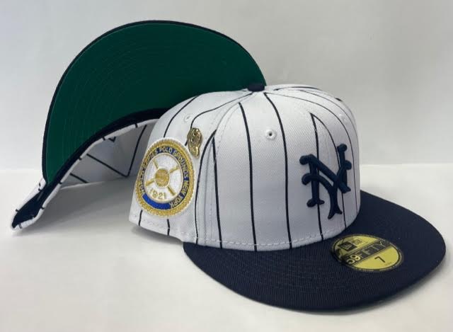 New Era New York Mets Pin Stripe Fitted Green Bottom "White Navy" (1921 World Series Polo Grounds New York Embroidery With New Era Pin)
