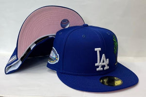 New Era Los Angeles Dodgers Fitted Pink Bottom "Royal White" (Palm Tree 50TH Anniversary Embroidery)