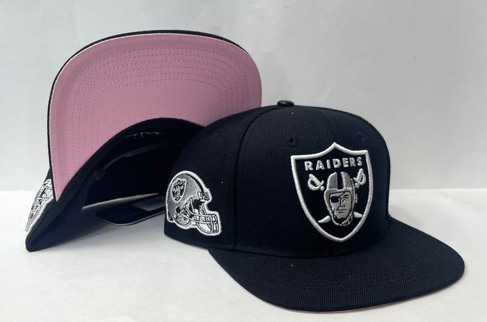 Promax Las Vegas Raiders Snap back Pink Bottom "Black White Silver" (Helmet Patch Embroidery)