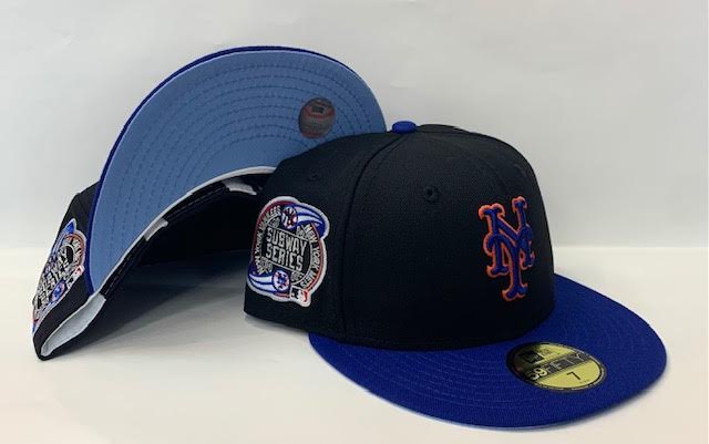 New Era New York Mets Fitted Sky Blue Bottom "Black Royal" (2000 Subway Series Embroidery)