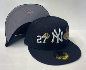 New Era New York Yankee Fitted Grey Bottom "Navy White" (Multi World Series Embroidery)