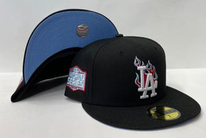 New Era Los Angeles Dodgers Fitted Sky Blue Bottom "Black White Red" (2020 World Champions Embroidery)
