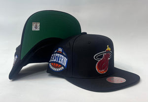 Mitchell & Ness Miami Heat Snapback Green Bottom "Black Red" (Eastern Conference Patch Embroidery)