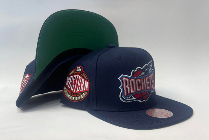 Mitchell & Ness Houston Rockets Snapback Green Bottom "Navy Blue Red" (Western Conference Patch Embroidery)