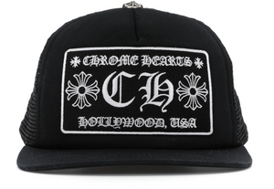 Chrome Hearts CH Hollywood Trucker Snap back Hat "Black White"