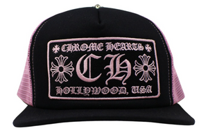 Chrome Hearts CH Hollywood Trucker Snap back Hat "Black Pink"