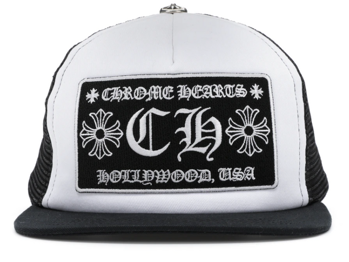 Chrome Hearts Kids CH Hollywood Trucker Snapback Hat "White Black"
