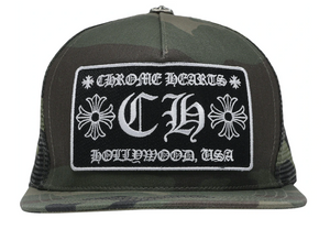 Chrome Hearts Kids CH Hollywood Trucker Snapback Hat "Camo"