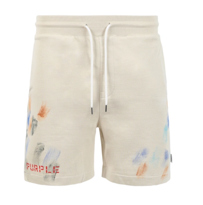 Purple French Terry With Paint Stencil Shorts "Cream Paint" $200.00