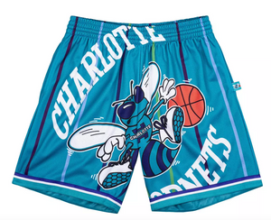 Mitchell & Ness NBA Hornets Blown Out Fashion Shorts "Teal Purple"