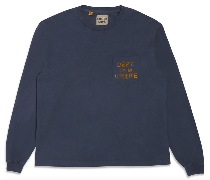 Gallery Dept. French Souvenir Long Sleeve Pocket Tee "Navy Yellow"