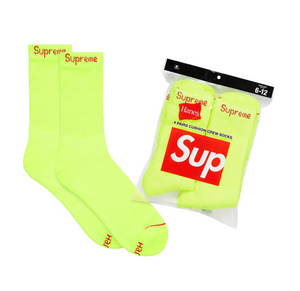 Supreme Hanes Crew Socks "Fluorescent Yellow"