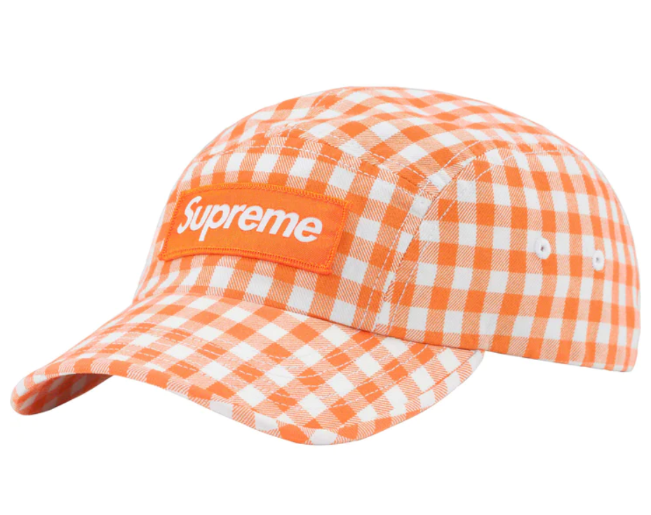 Supreme Gingham Twill Camp Dad Hat "Orange White"